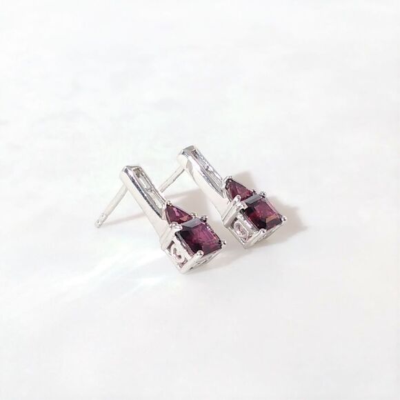Garnet 1.2 cttw Earrings Asscher Cut Sterling Silver - Picture 4 of 6